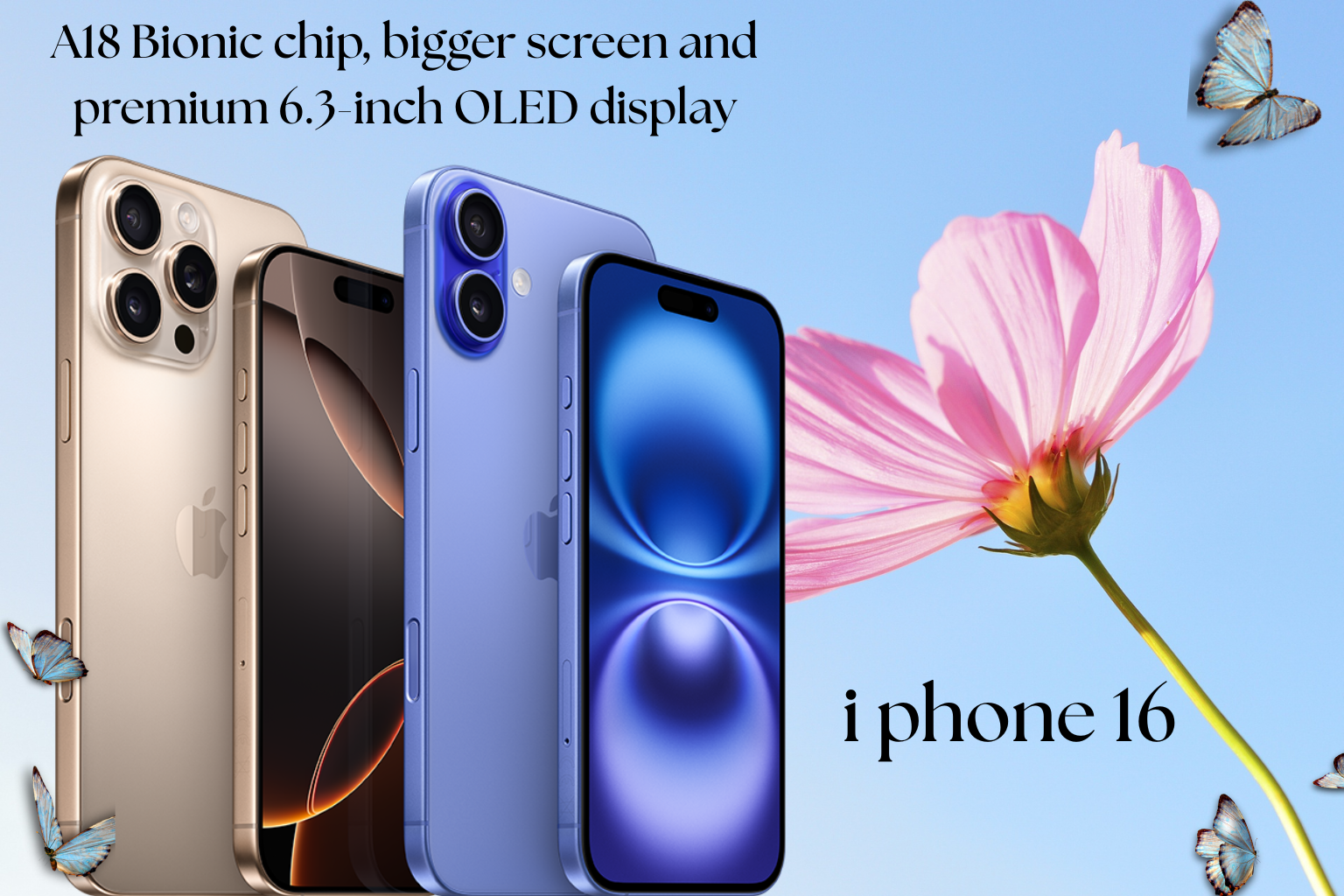 iphone16 new with A18 Bionic chip, bigger screen and premium  6.3-inch OLED display